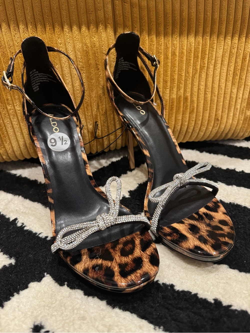 Aldo Leopard Print Stiletto Sandals with Crystal  Bow